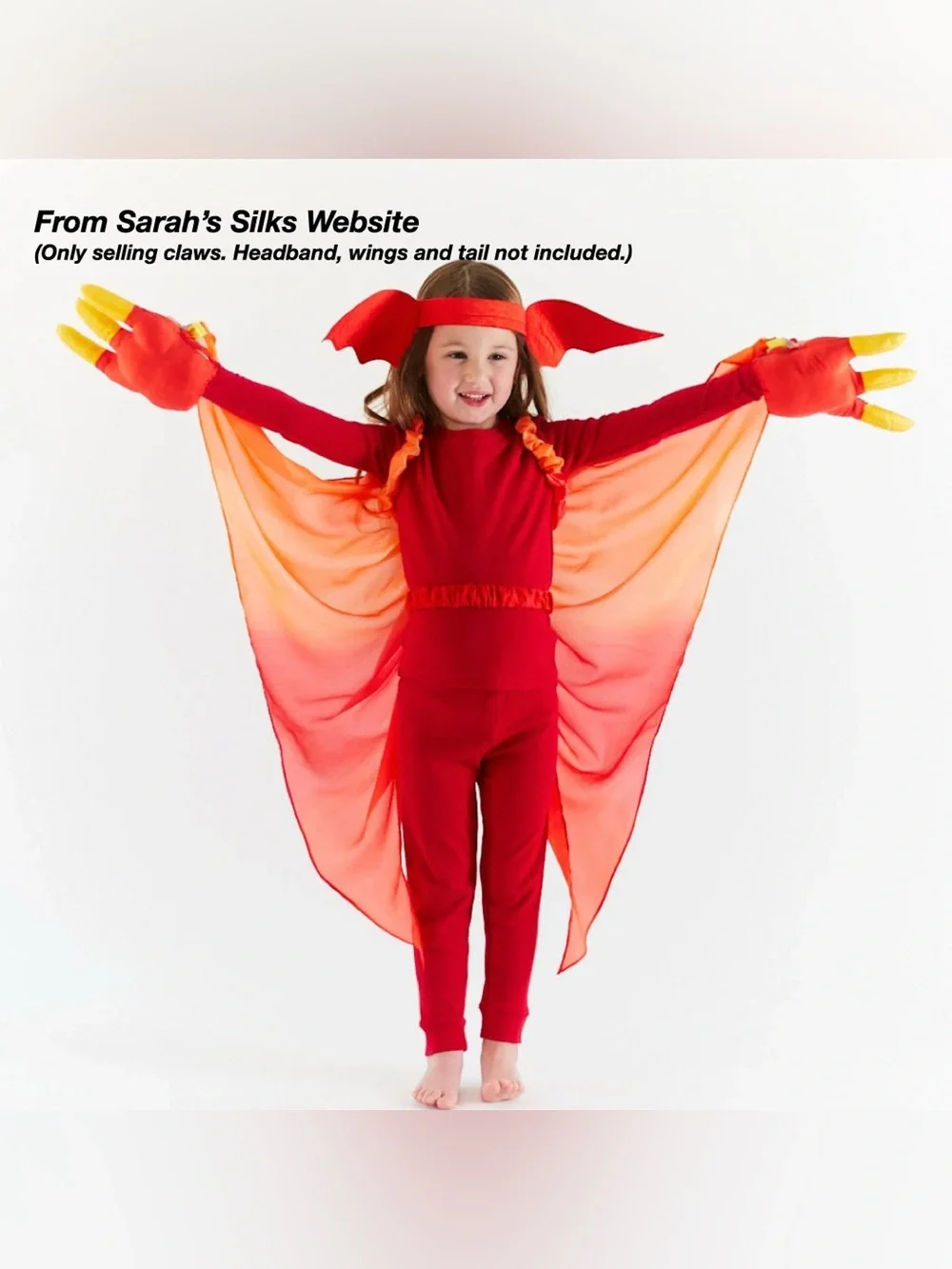 NWT: SARAH’S SILKS DINOSAUR CLAWS IN RED & YELLOW (OS)